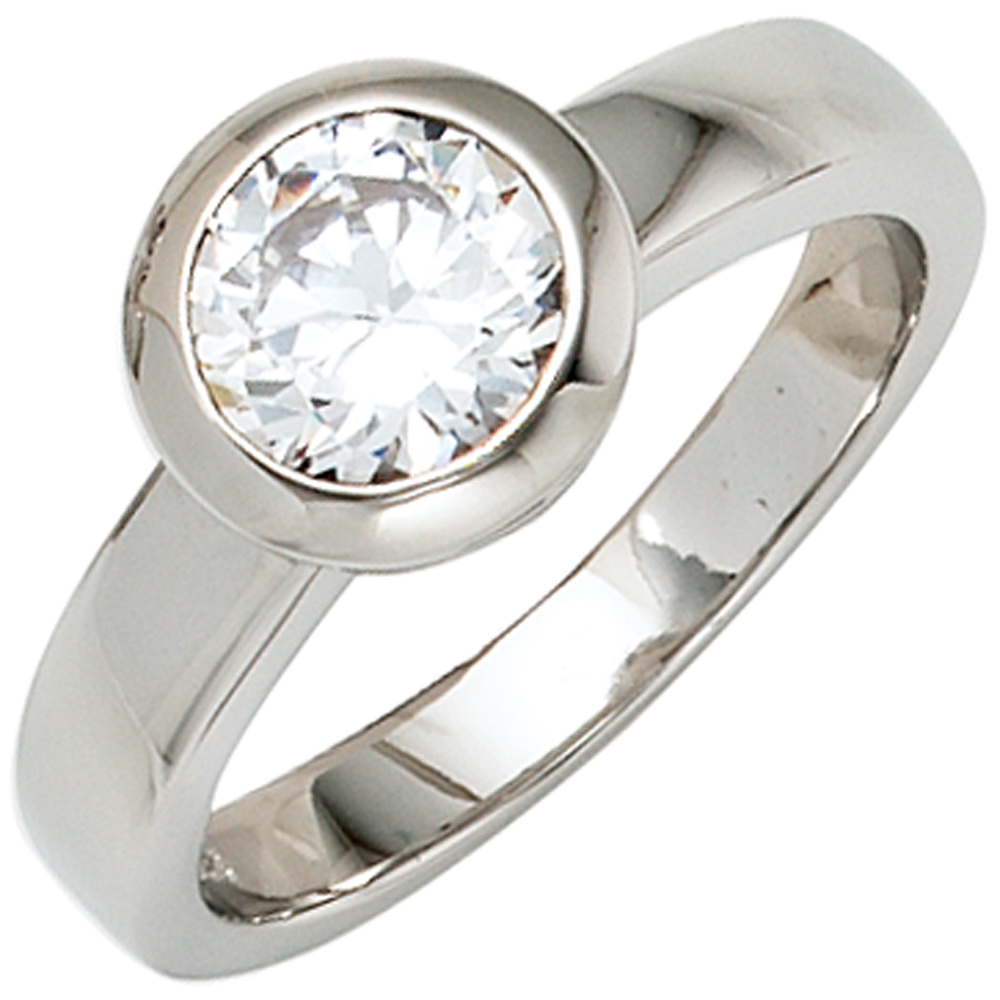 Befürwortung Damen Ring 925 rhodiniert – 1 Silber Zirkonia Silberring Sterling
