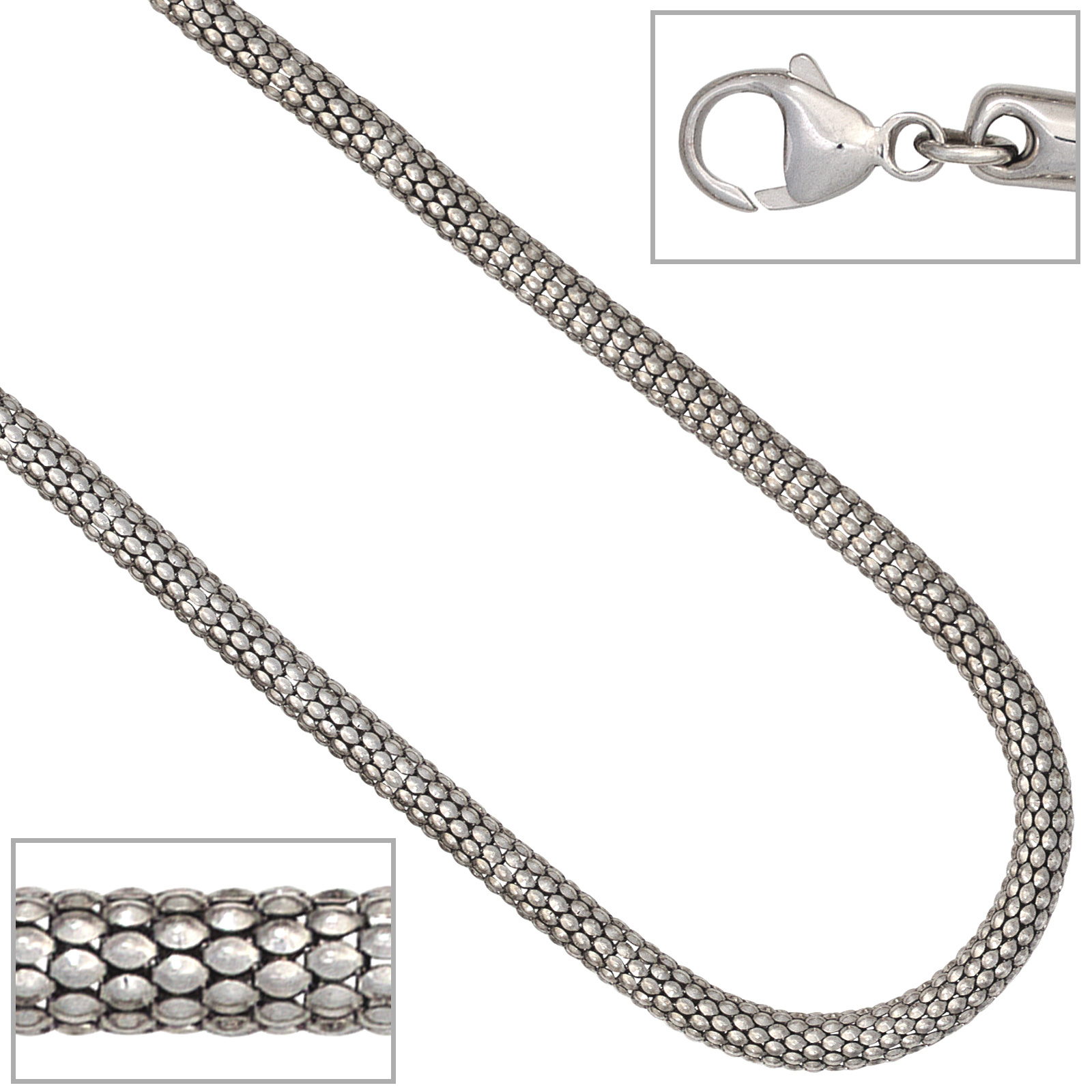 Halskette Kette 925 Sterling Silber rhodiniert 42 cm Silberkette Karabiner  –