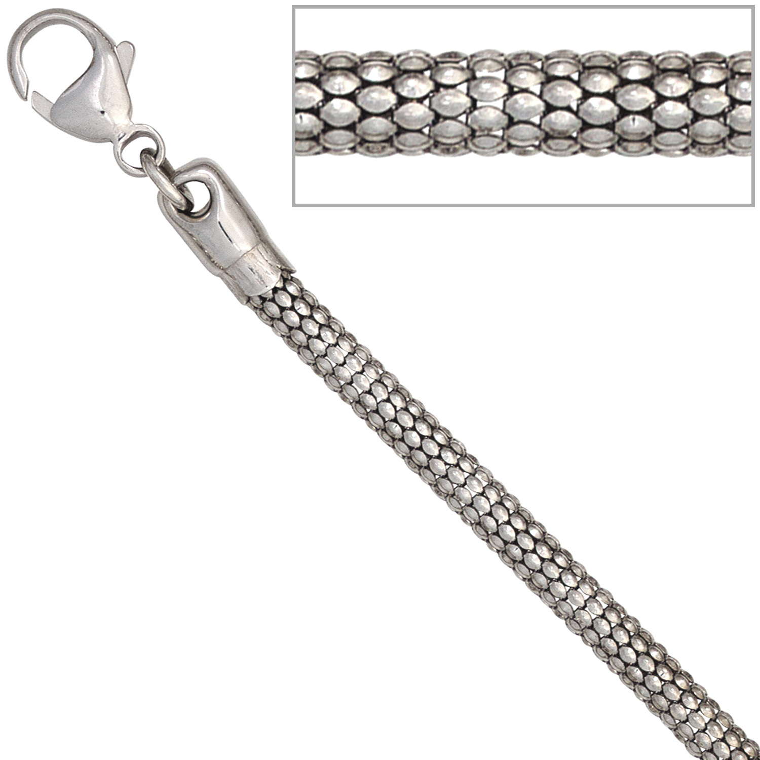 Halskette Kette 925 Sterling Silber rhodiniert 42 cm Silberkette Karabiner  –