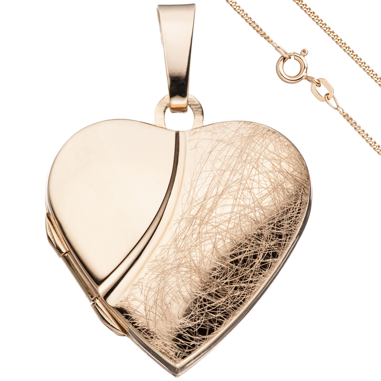 Medaillon Herz Anhänger zum Öffnen 925 Silber rosegold vergoldet mit Kette  45 cm –