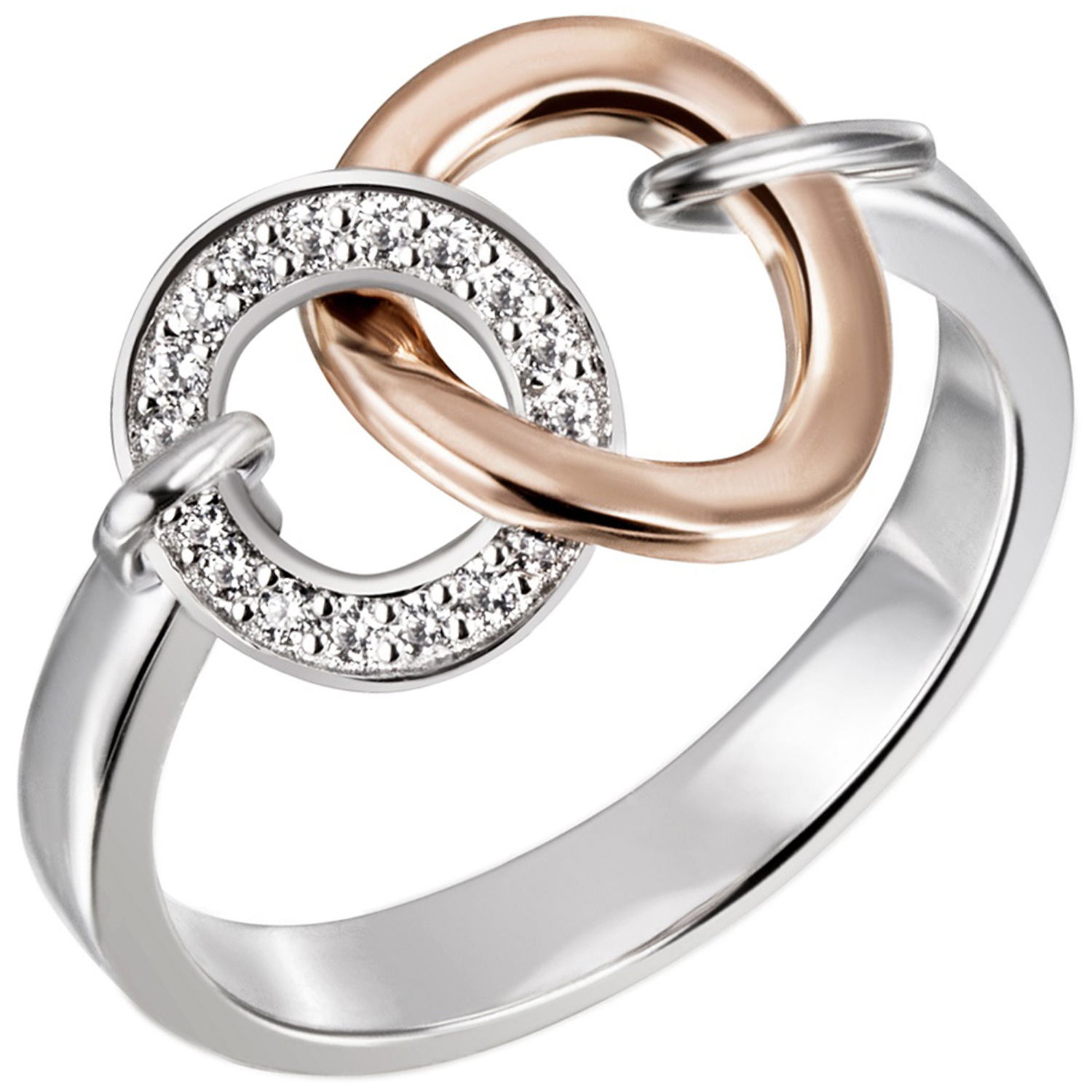 Damen Ring 925 Sterling Silber bicolor vergoldet 18 Zirkonia –