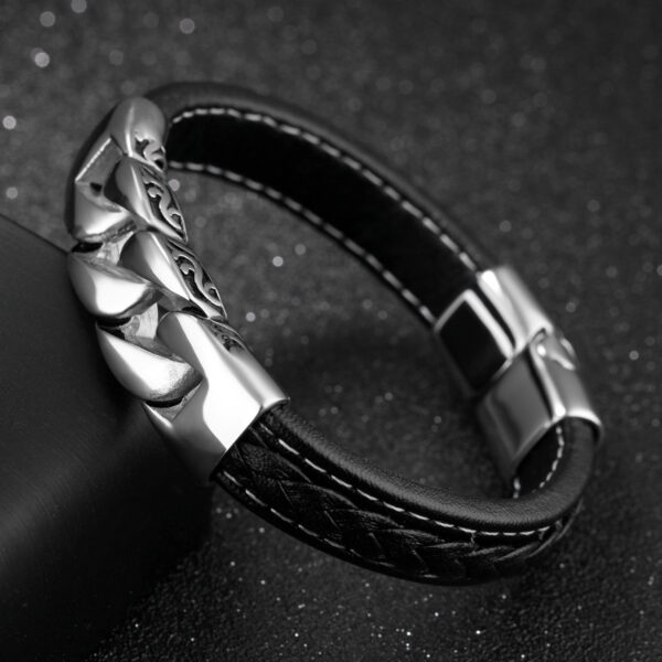Titan Edelstahl Männer Leder Armband Punk Biker Panzerarmband Herren 20 cm – Bild 5