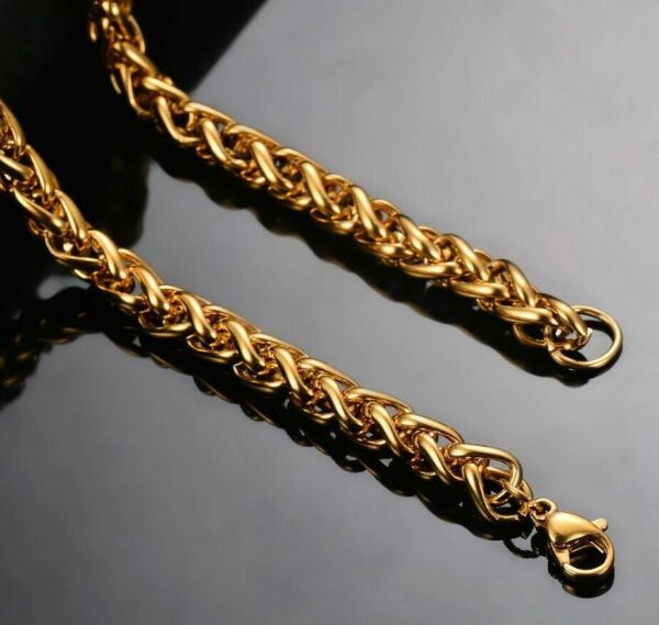 Zopfarmband Edelstahl Massiv Gelbgold vergoldet 4 - 6 mm Herren Armband Geschenk – Bild 6