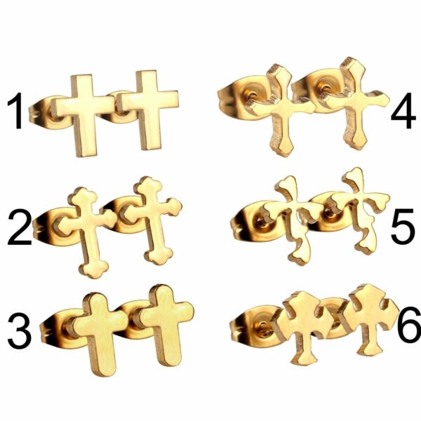 2 Kreuz Ohrstecker Edelstahl Gelbgold Schwarz Silber Ohrringe Damen Herren – Bild 3