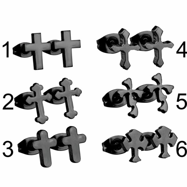 2 Kreuz Ohrstecker Edelstahl Gelbgold Schwarz Silber Ohrringe Damen Herren – Bild 4
