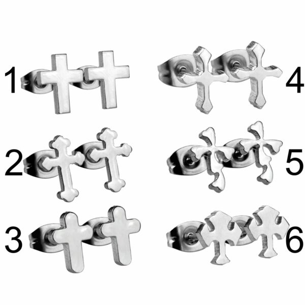 2 Kreuz Ohrstecker Edelstahl Gelbgold Schwarz Silber Ohrringe Damen Herren – Bild 5