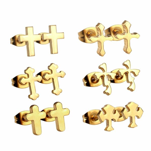 2 Kreuz Ohrstecker Edelstahl Gelbgold Schwarz Silber Ohrringe Damen Herren – Bild 6