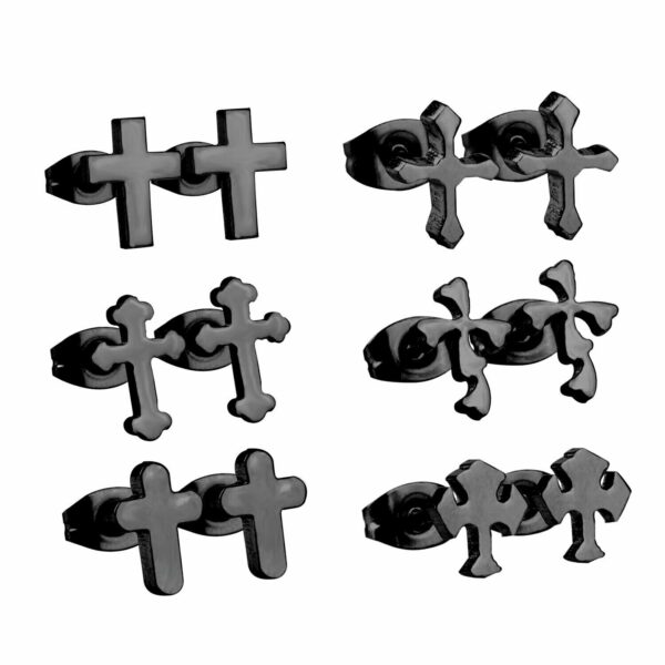 2 Kreuz Ohrstecker Edelstahl Gelbgold Schwarz Silber Ohrringe Damen Herren – Bild 7
