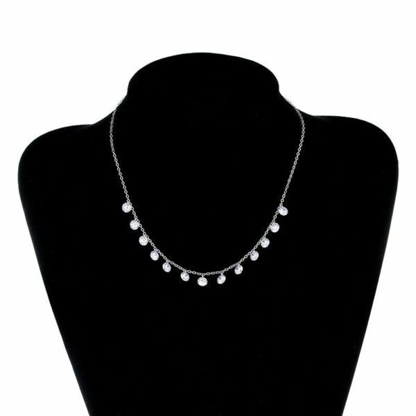 925 Silber Damen-Kette Halskette Collier 13 Zirkonia Kristalle Geschenke Frauen – Bild 4