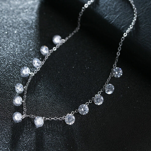 925 Silber Damen-Kette Halskette Collier 13 Zirkonia Kristalle Geschenke Frauen – Bild 6