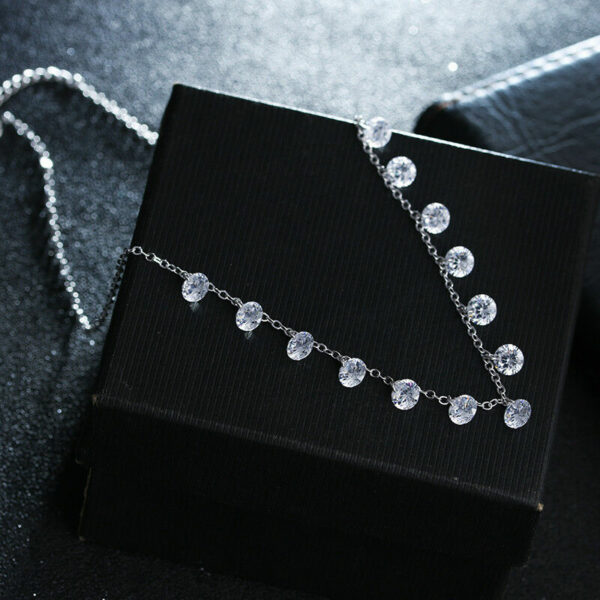 925 Silber Damen-Kette Halskette Collier 13 Zirkonia Kristalle Geschenke Frauen – Bild 7