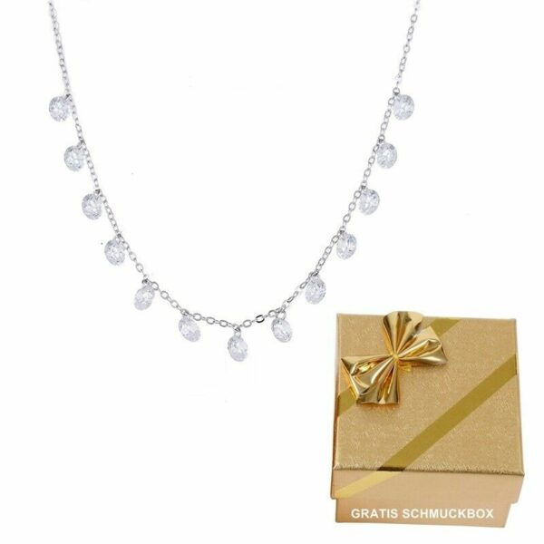925 Silber Damen-Kette Halskette Collier 13 Zirkonia Kristalle Geschenke Frauen