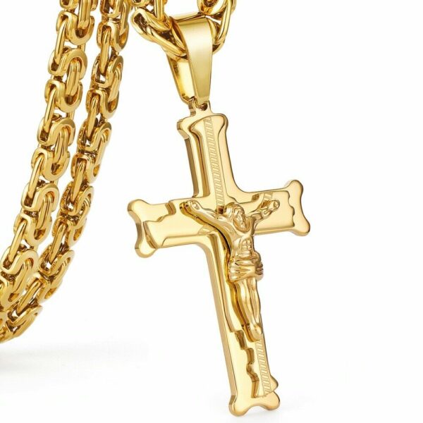 Deluxe Kreuz-Kette Jesus Anhänger Königskette Massiv Edelstahl Halskette Herren – Bild 2