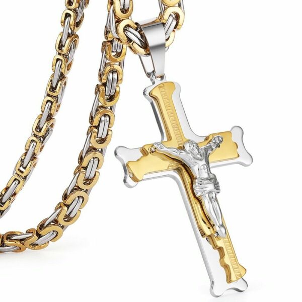 Deluxe Kreuz-Kette Jesus Anhänger Königskette Massiv Edelstahl Halskette Herren – Bild 4