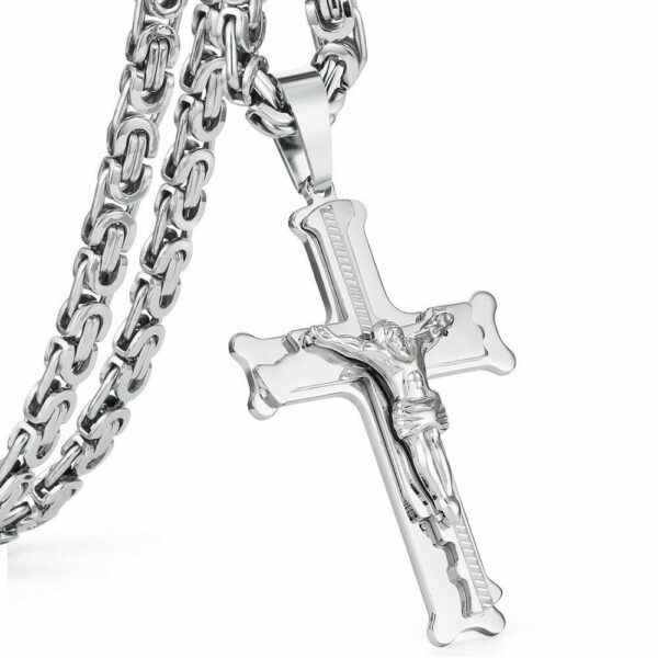 Deluxe Kreuz-Kette Jesus Anhänger Königskette Massiv Edelstahl Halskette Herren – Bild 5