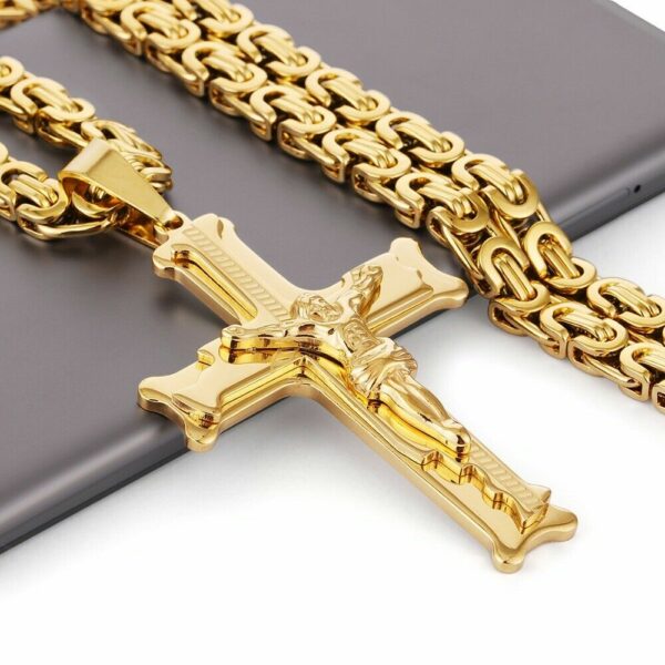 Deluxe Kreuz-Kette Jesus Anhänger Königskette Massiv Edelstahl Halskette Herren – Bild 6