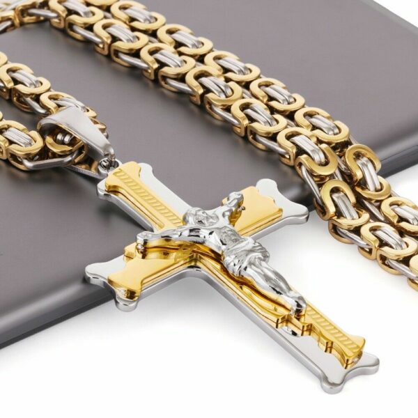 Deluxe Kreuz-Kette Jesus Anhänger Königskette Massiv Edelstahl Halskette Herren – Bild 7