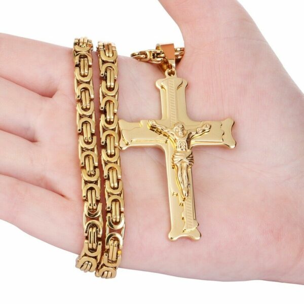 Deluxe Kreuz-Kette Jesus Anhänger Königskette Massiv Edelstahl Halskette Herren – Bild 8