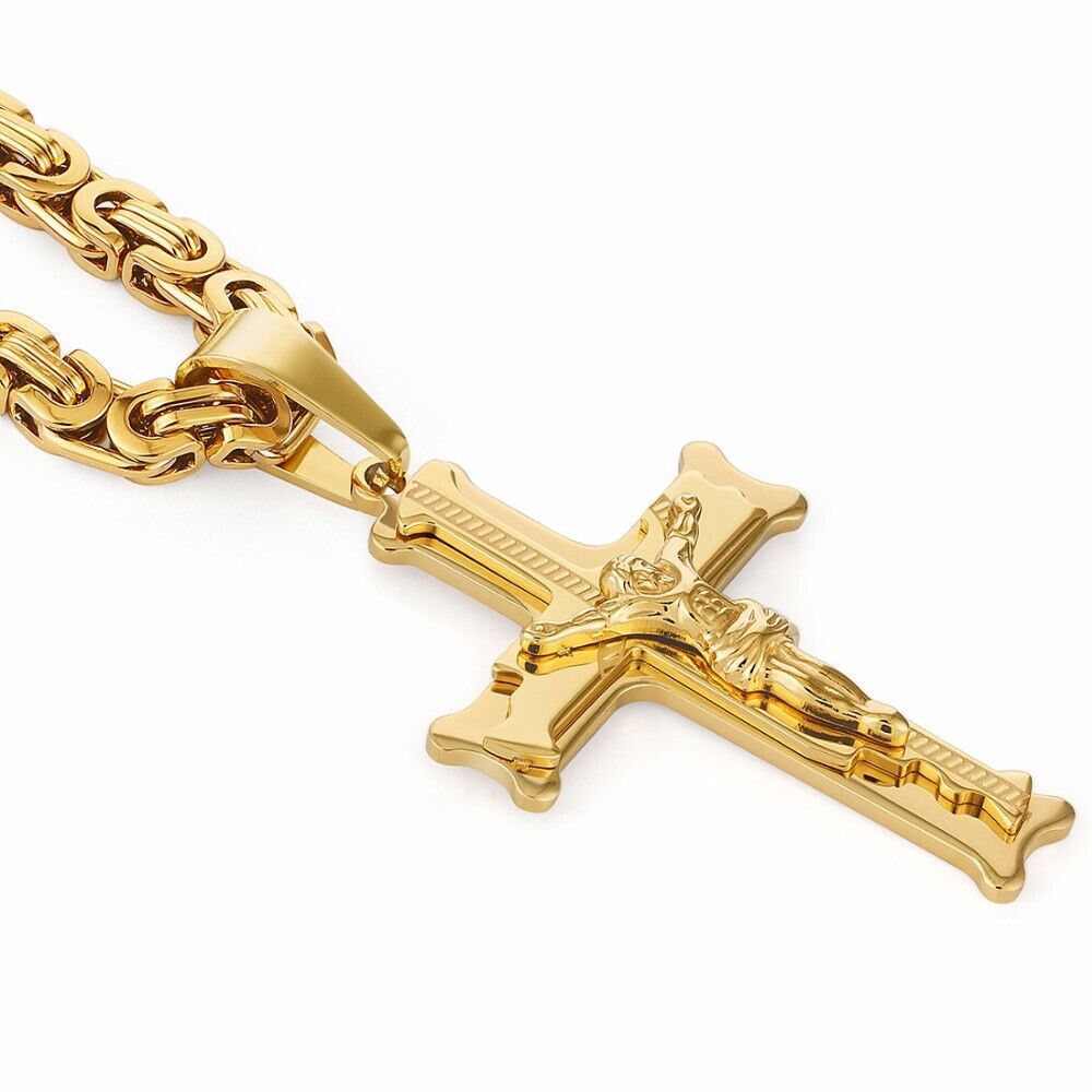 Deluxe Kreuzkette Jesus Anhänger Königskette Massiv Edelstahl Halskette Herren 