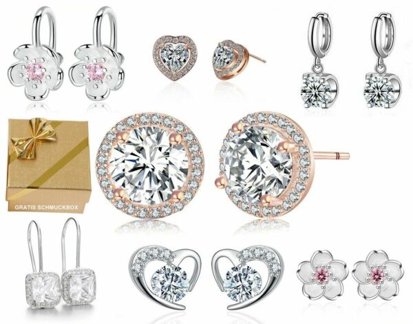 Edle Ohrringe Ohrstecker Ohrhänger Clip 925 Silber Zirkonia Valentins-Geschenke