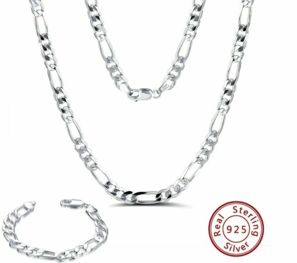 Figarokette Armband Massiv 925 Silber Halskette Herren Damen-Kette 19cm - 60 cm
