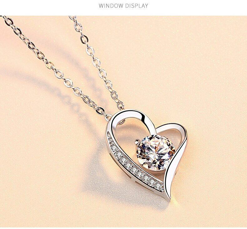 ❤️ Herz-Kette Anhänger Halskette 925 Silber Zirkonia Damen  Valentinsgeschenke –
