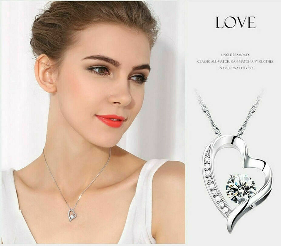 ❤️ Herz-Kette Anhänger Halskette 925 Silber Zirkonia Damen  Valentinsgeschenke –