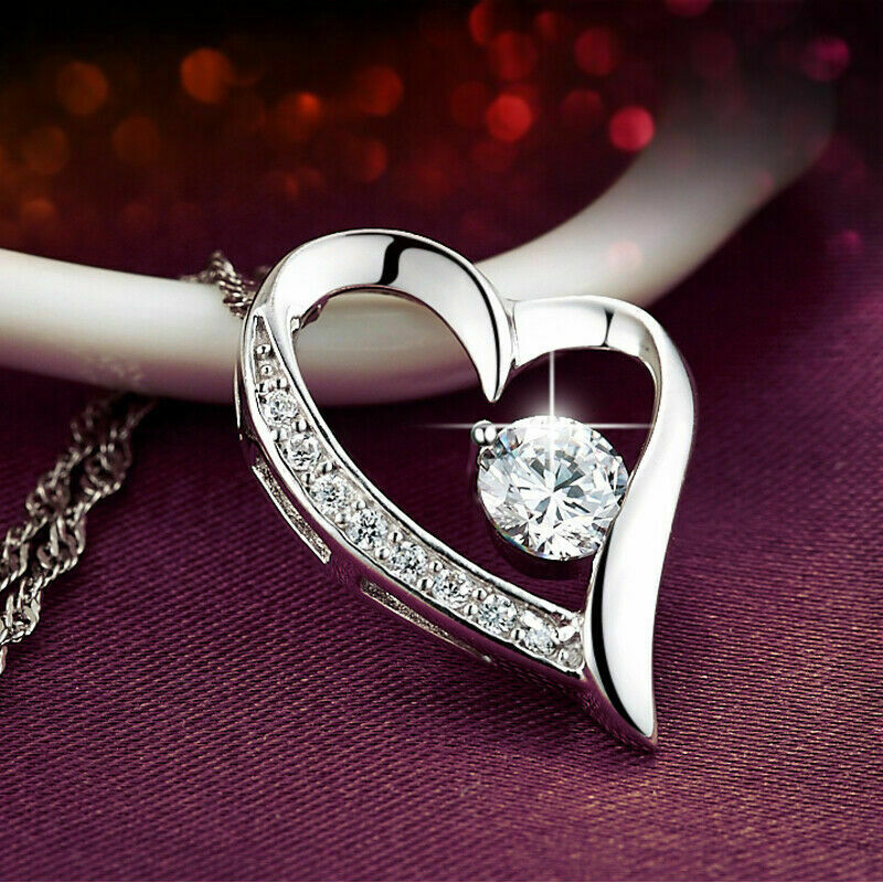 ❤️ Herz-Kette Anhänger Halskette 925 Silber Zirkonia Damen  Valentinsgeschenke –