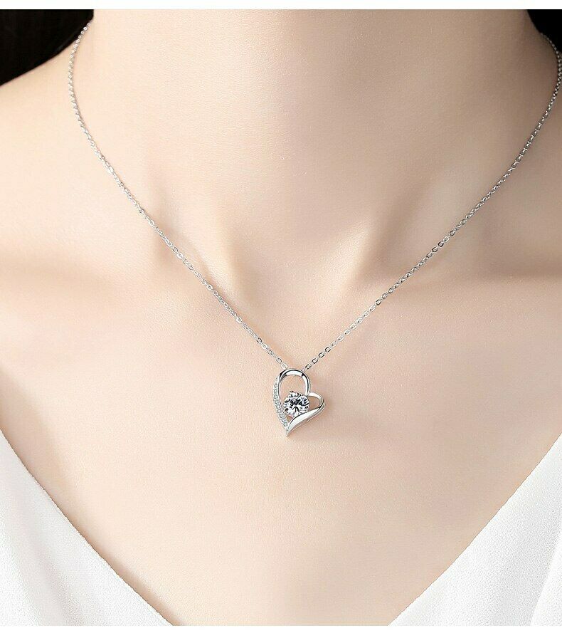 ❤️ Herz-Kette Anhänger Halskette 925 Silber Zirkonia Damen  Valentinsgeschenke – | Ketten mit Anhänger