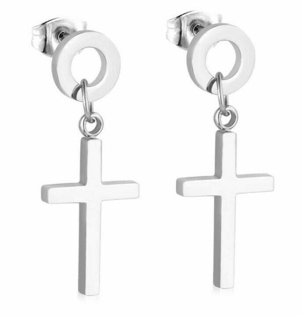 2 Kreuz Ohrhänger Ohrstecker aus Edelstahl Gelbgold Schwarz Silber Ohrringe – Bild 2