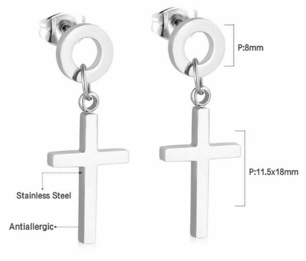 2 Kreuz Ohrhänger Ohrstecker aus Edelstahl Gelbgold Schwarz Silber Ohrringe – Bild 3