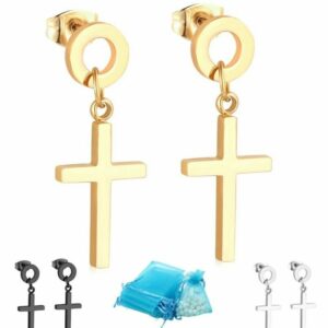 2 Kreuz Ohrhänger Ohrstecker aus Edelstahl Gelbgold Schwarz Silber Ohrringe