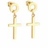 2 Kreuz Ohrhänger Ohrstecker aus Edelstahl Gelbgold Schwarz Silber Ohrringe – Bild 5
