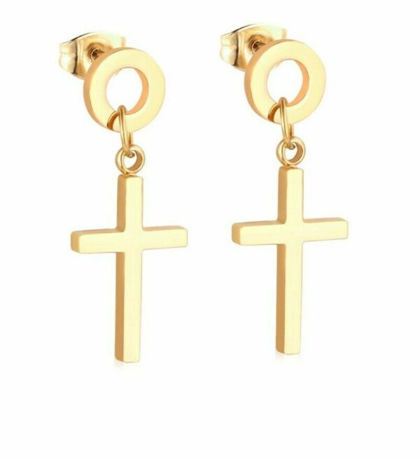 2 Kreuz Ohrhänger Ohrstecker aus Edelstahl Gelbgold Schwarz Silber Ohrringe – Bild 5