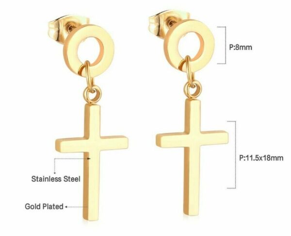 2 Kreuz Ohrhänger Ohrstecker aus Edelstahl Gelbgold Schwarz Silber Ohrringe – Bild 6