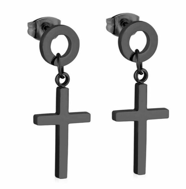 2 Kreuz Ohrhänger Ohrstecker aus Edelstahl Gelbgold Schwarz Silber Ohrringe – Bild 8