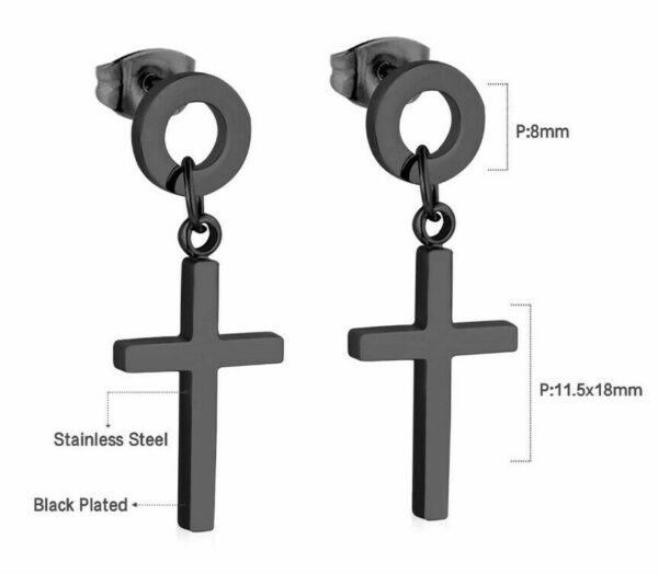 2 Kreuz Ohrhänger Ohrstecker aus Edelstahl Gelbgold Schwarz Silber Ohrringe – Bild 9