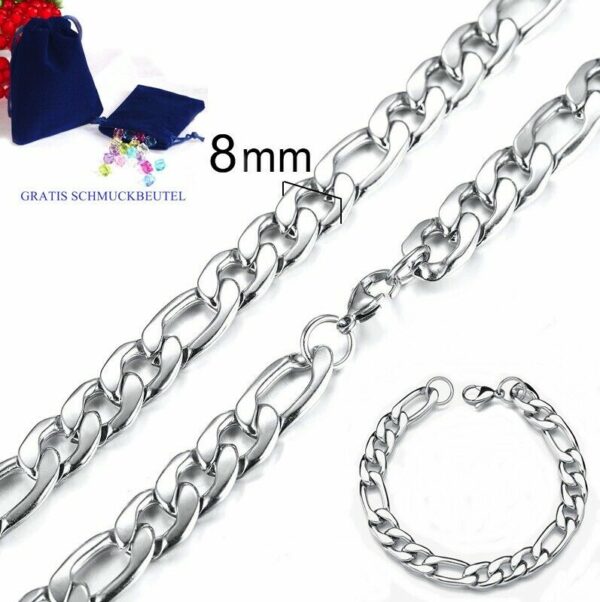 Figarokette + Figaroarmband SET Edelstahl Massiv Halskette Armband Herrenschmuck