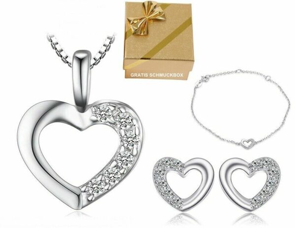 SET Herzkette + Armband + Ohrstecker 925 Silber Damen Kinder Halskette Geschenk