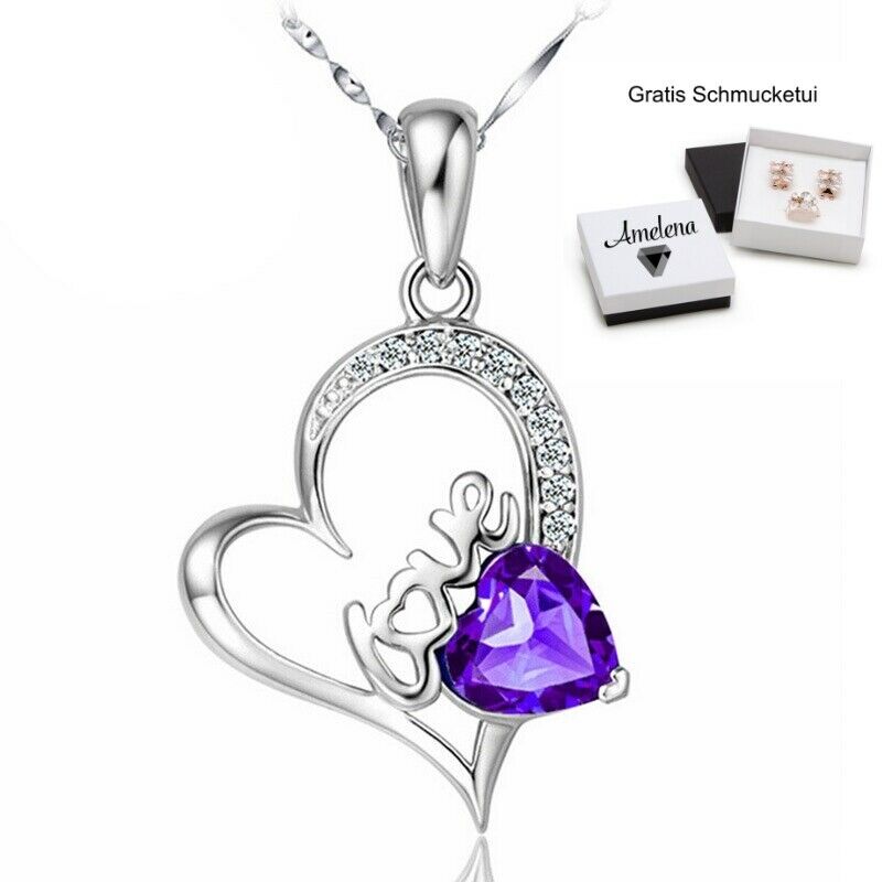 ❤️ Herz Anhänger LOVE Halskette 925 Silber Herzkette Damen  Valentinsgeschenke –