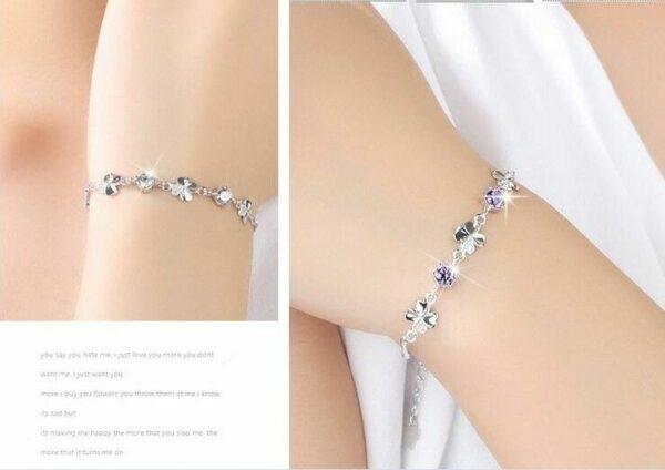 Kleeblatt Armband Echt 925 Silber Zirkonia Arm-Schmuck Glück Geschenk Samtbeutel – Bild 3