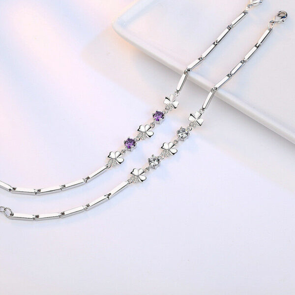 Kleeblatt Armband Echt 925 Silber Zirkonia Arm-Schmuck Glück Geschenk Samtbeutel – Bild 4