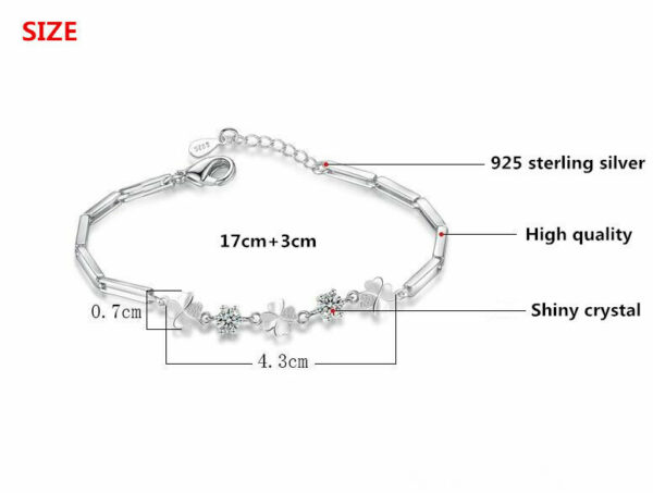 Kleeblatt Armband Echt 925 Silber Zirkonia Arm-Schmuck Glück Geschenk Samtbeutel – Bild 5