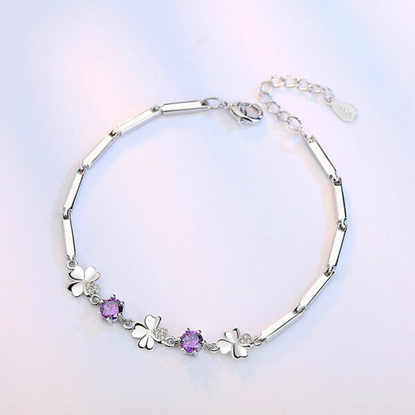 Kleeblatt Armband Echt 925 Silber Zirkonia Arm-Schmuck Glück Geschenk Samtbeutel – Bild 6