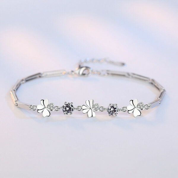 Kleeblatt Armband Echt 925 Silber Zirkonia Arm-Schmuck Glück Geschenk Samtbeutel – Bild 7
