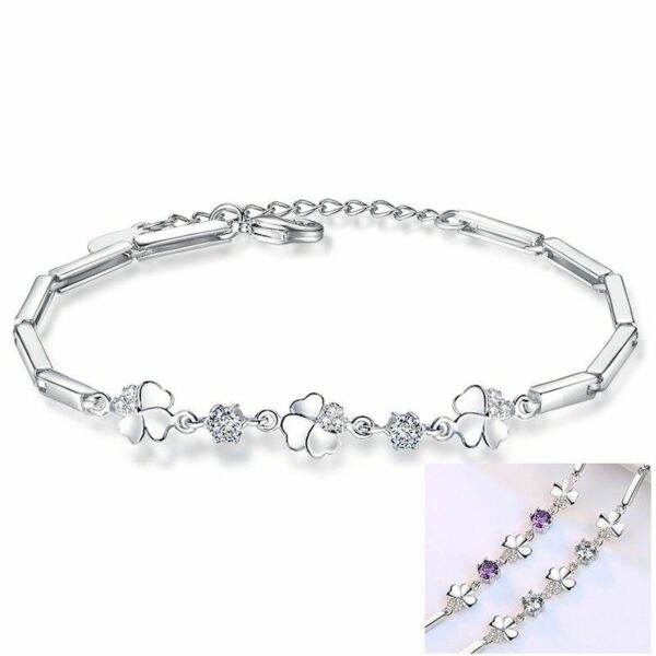 Kleeblatt Armband Echt 925 Silber Zirkonia Arm-Schmuck Glück Geschenk Samtbeutel