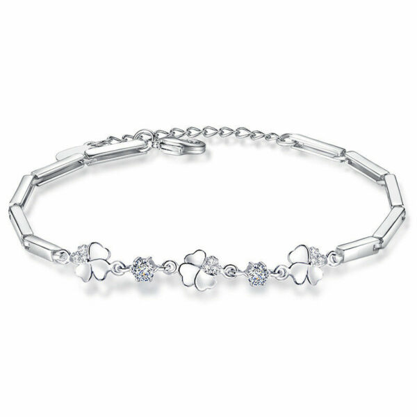 Kleeblatt Armband Echt 925 Silber Zirkonia Arm-Schmuck Glück Geschenk Samtbeutel – Bild 8