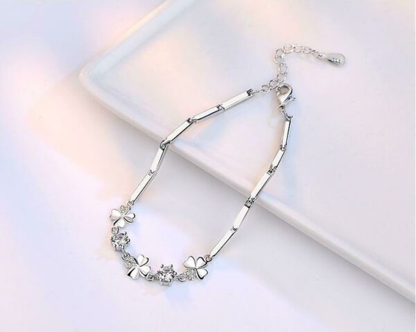 Kleeblatt Armband Echt 925 Silber Zirkonia Arm-Schmuck Glück Geschenk Samtbeutel – Bild 9