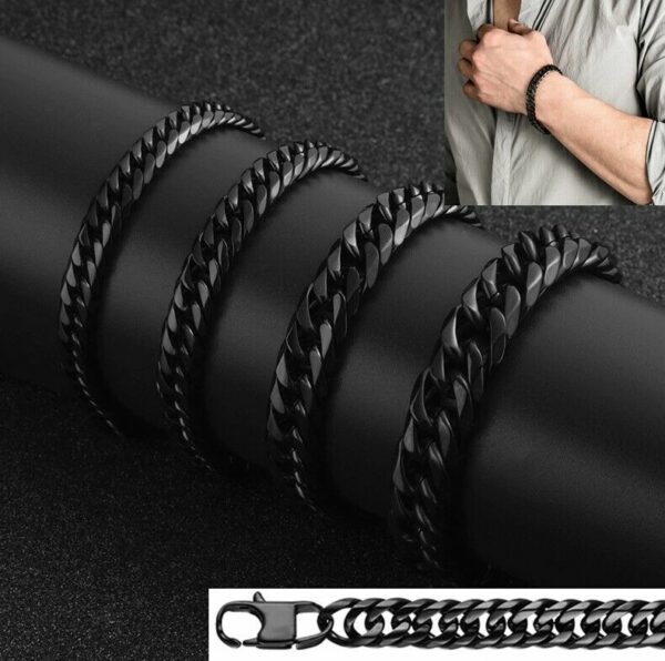 Luxus Doppel Panzerarmband Edelstahl Massiv Silber Gold Schwarz Herren Armband – Bild 3