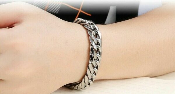 Luxus Doppel Panzerarmband Edelstahl Massiv Silber Gold Schwarz Herren Armband – Bild 7